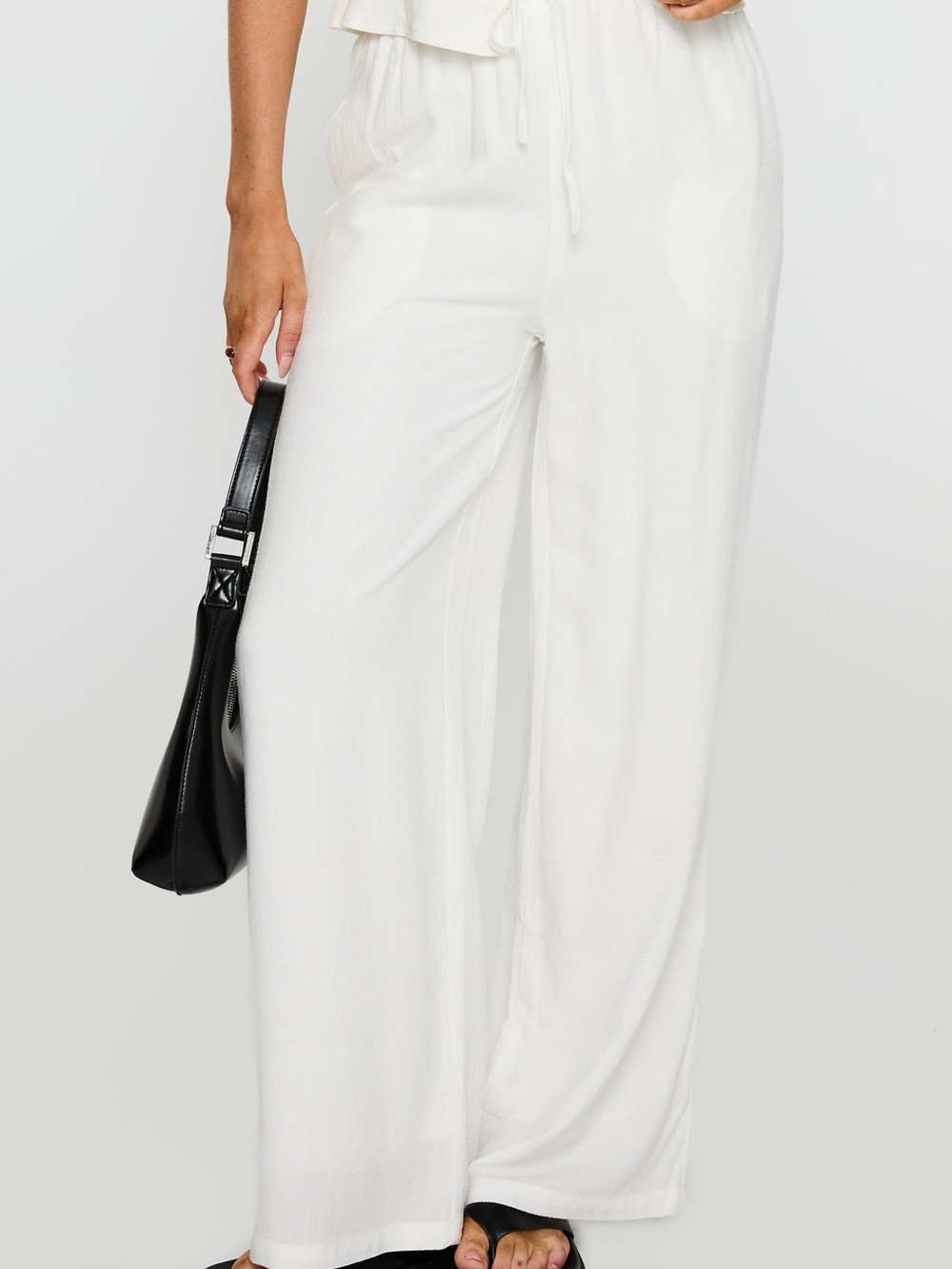 Parklea High Waist Linen Blend Drawstring Pants wide leg white 6 princess polly